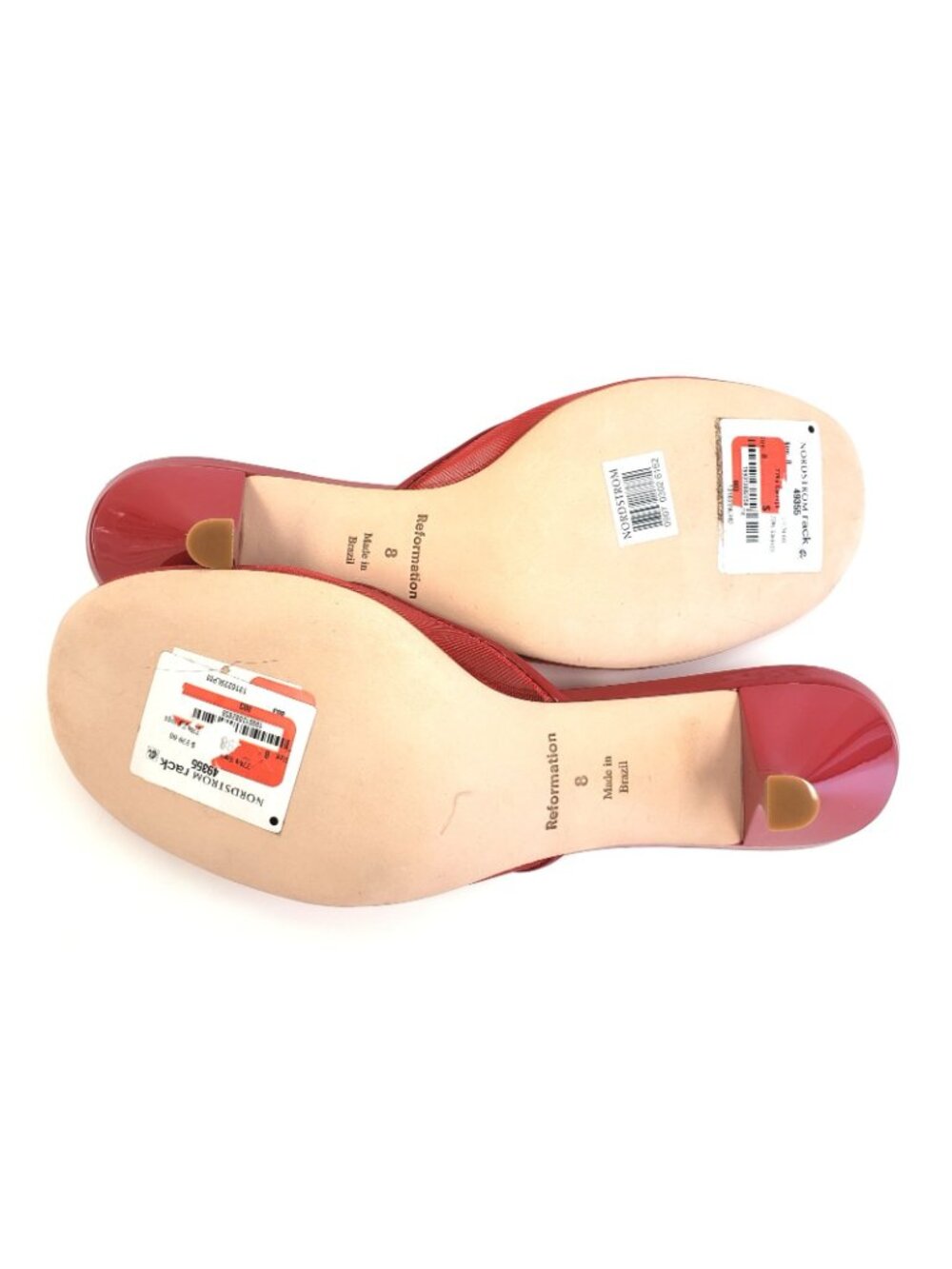 Reformation Women's Kalinka Illusion Mesh Mule Heels Sandals in Lipstick Size 8 - Picture 5 of 5